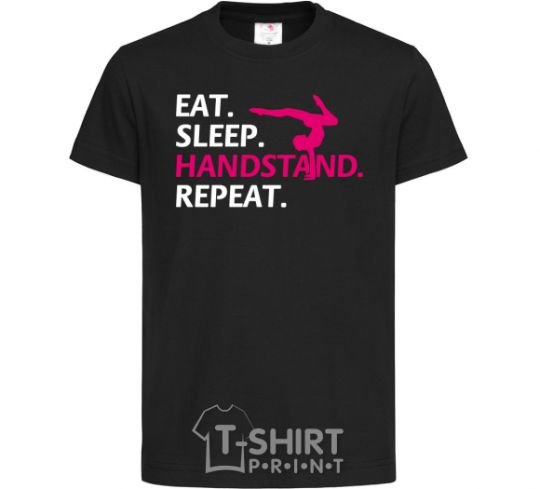 Kids T-shirt Eat sleep handstand repeat black фото