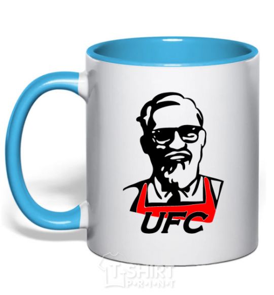 Mug with a colored handle UFC sky-blue фото