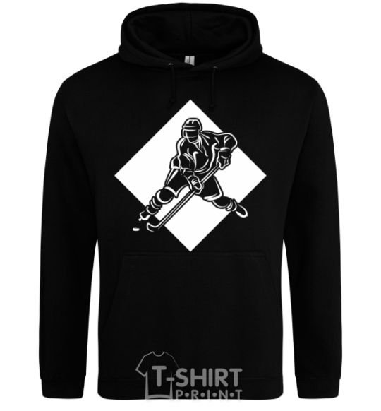 Men`s hoodie A hockey player in a rhombus black фото