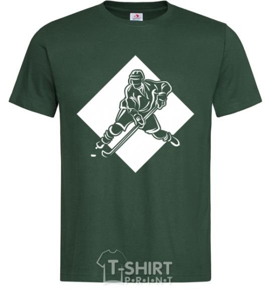 Men's T-Shirt A hockey player in a rhombus bottle-green фото