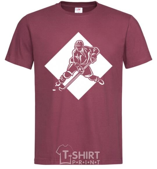 Men's T-Shirt A hockey player in a rhombus burgundy фото