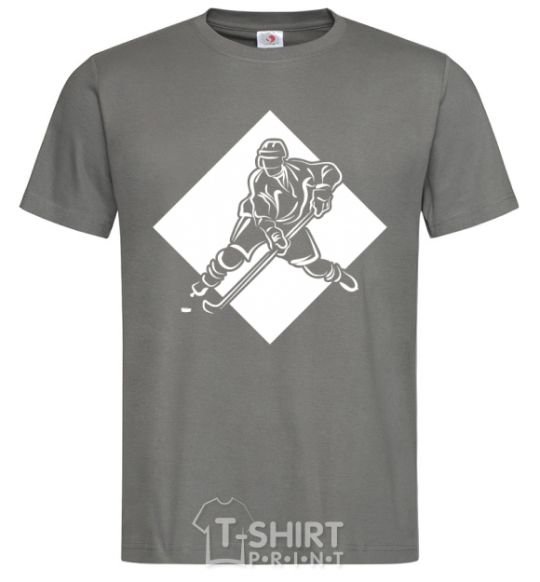 Men's T-Shirt A hockey player in a rhombus dark-grey фото