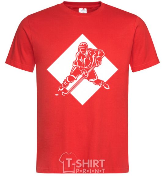 Men's T-Shirt A hockey player in a rhombus red фото