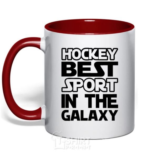 Mug with a colored handle Hockey best sport red фото