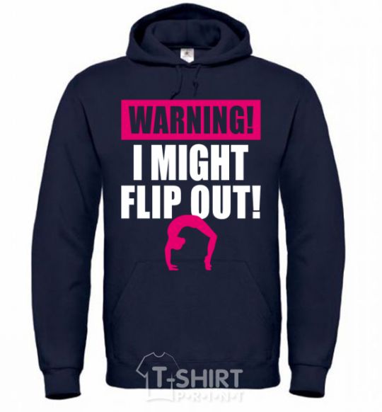 Men`s hoodie Warning i might flip out navy-blue фото