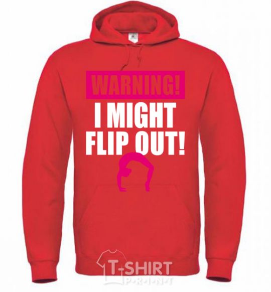 Men`s hoodie Warning i might flip out bright-red фото