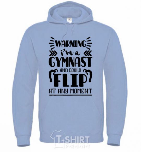 Men`s hoodie Warning i'm a gymnast sky-blue фото