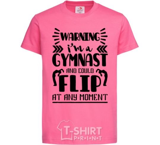 Детская футболка Warning i'm a gymnast Ярко-розовый фото