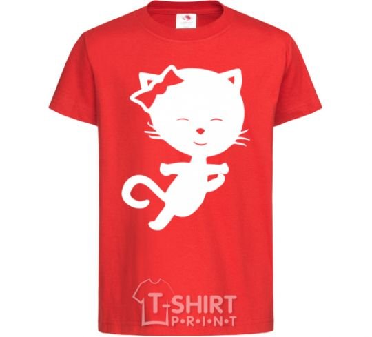 Kids T-shirt Stretching cat red фото