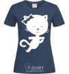 Women's T-shirt Stretching cat navy-blue фото