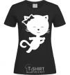 Women's T-shirt Stretching cat black фото