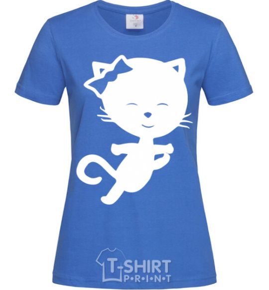 Women's T-shirt Stretching cat royal-blue фото