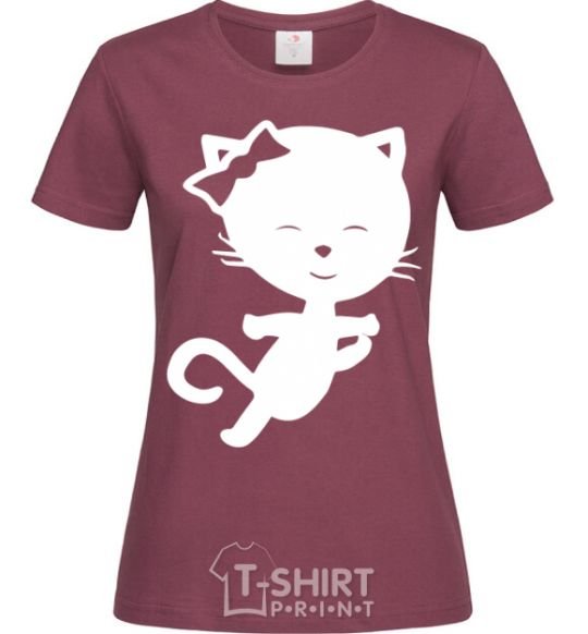 Women's T-shirt Stretching cat burgundy фото