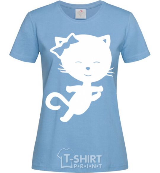 Women's T-shirt Stretching cat sky-blue фото