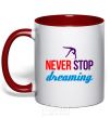 Mug with a colored handle Never stop dreaming red фото