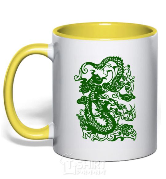 Чашка с цветной ручкой Дракон зеленый Солнечно желтый фото