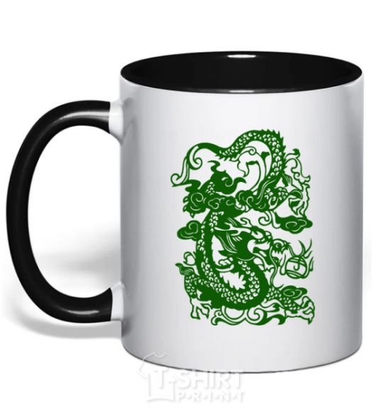 Mug with a colored handle Dragon green black фото