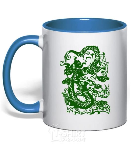 Чашка с цветной ручкой Дракон зеленый Ярко-синий фото