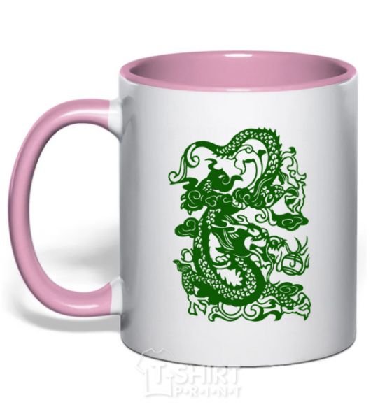 Mug with a colored handle Dragon green light-pink фото