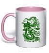 Mug with a colored handle Dragon green light-pink фото