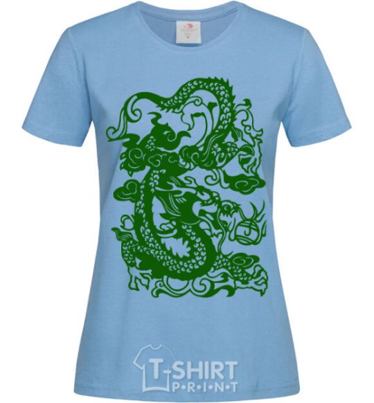 Women's T-shirt Dragon green sky-blue фото