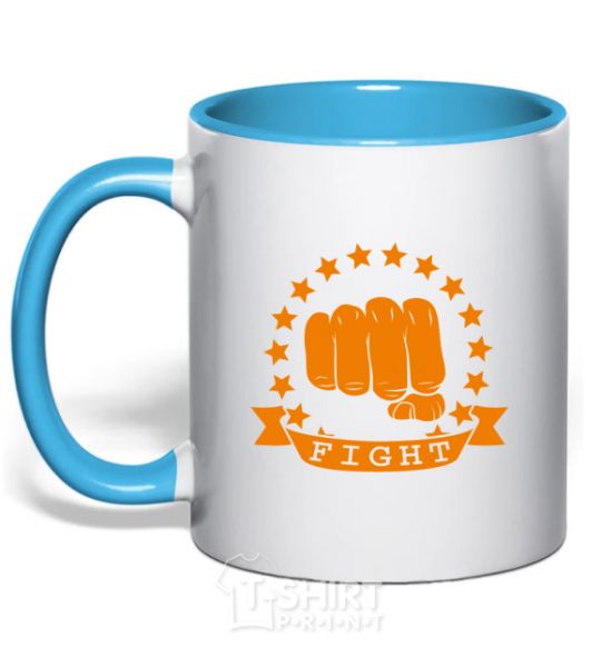 Mug with a colored handle Battle Fist sky-blue фото
