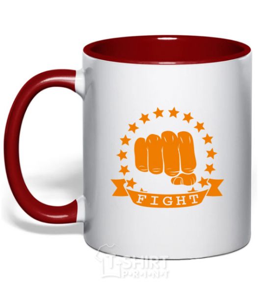 Mug with a colored handle Battle Fist red фото