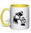 Mug with a colored handle Pear bursting yellow фото