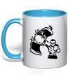 Mug with a colored handle Pear bursting sky-blue фото