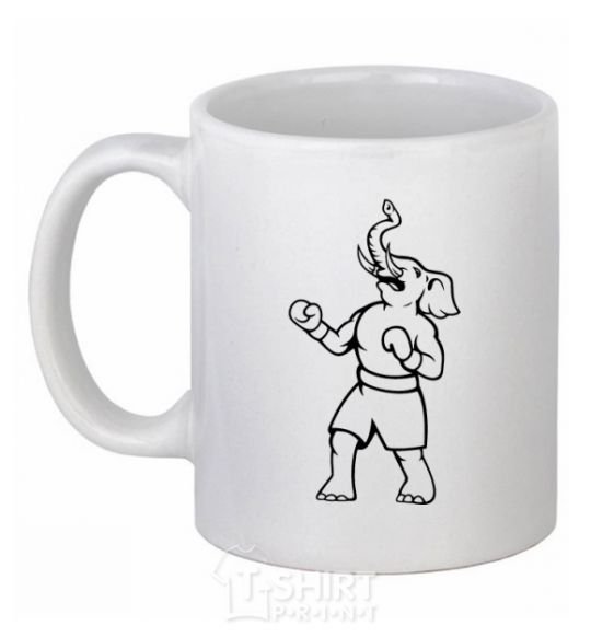 Чашка керамическая Слон боксер Белый фото