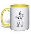 Mug with a colored handle Elephant boxer yellow фото