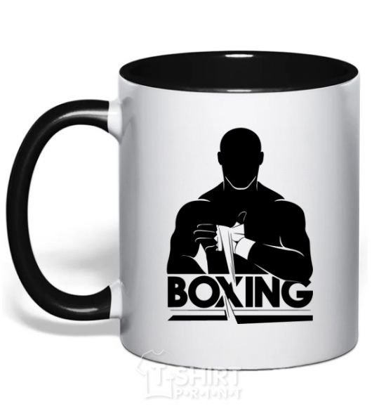 Mug with a colored handle Boxing man black фото