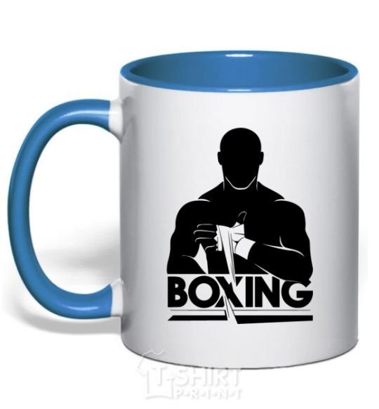 Mug with a colored handle Boxing man royal-blue фото