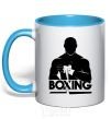 Mug with a colored handle Boxing man sky-blue фото