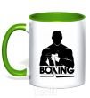 Mug with a colored handle Boxing man kelly-green фото