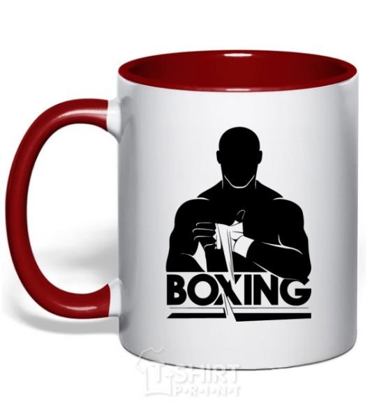Mug with a colored handle Boxing man red фото