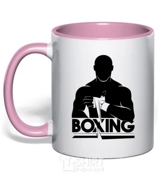 Mug with a colored handle Boxing man light-pink фото