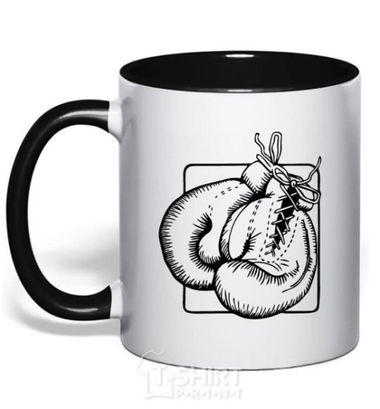 Mug with a colored handle Boxing gloves black фото
