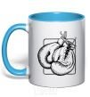 Mug with a colored handle Boxing gloves sky-blue фото
