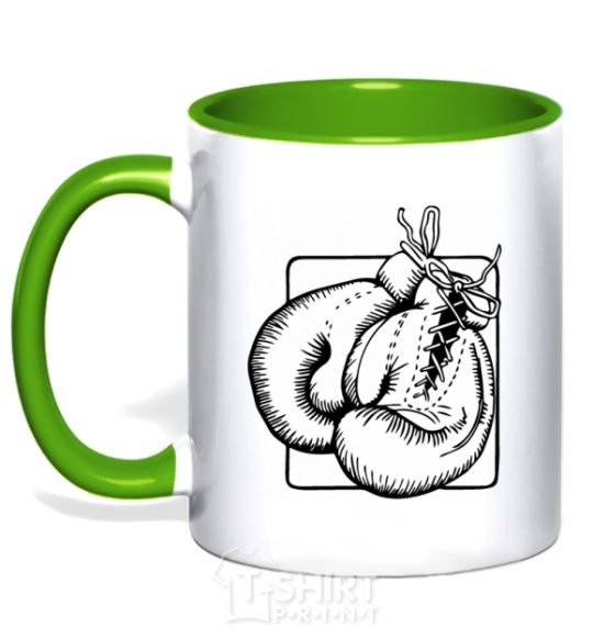 Mug with a colored handle Boxing gloves kelly-green фото