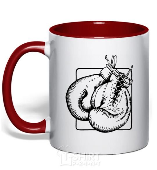 Mug with a colored handle Boxing gloves red фото