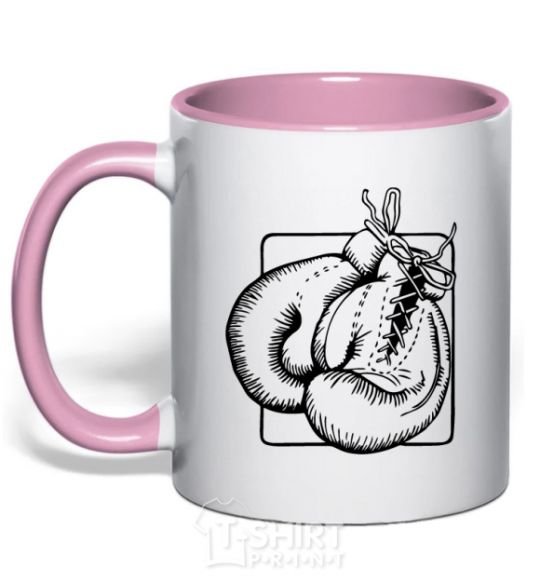 Mug with a colored handle Boxing gloves light-pink фото
