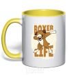 Mug with a colored handle Boxer life yellow фото