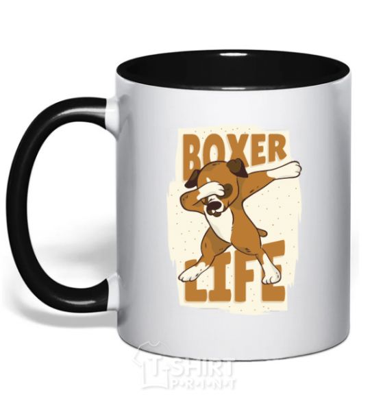 Mug with a colored handle Boxer life black фото