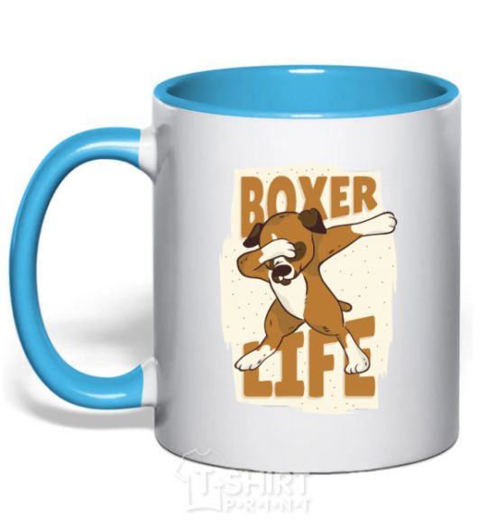 Mug with a colored handle Boxer life sky-blue фото