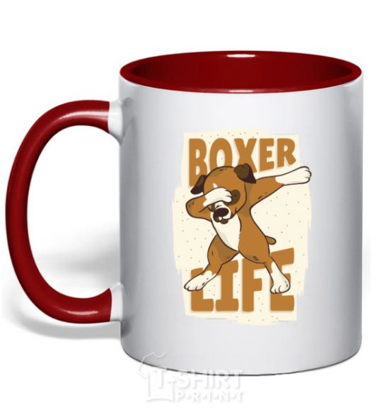 Mug with a colored handle Boxer life red фото