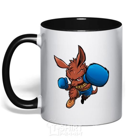 Mug with a colored handle Kangaroo boxing black фото