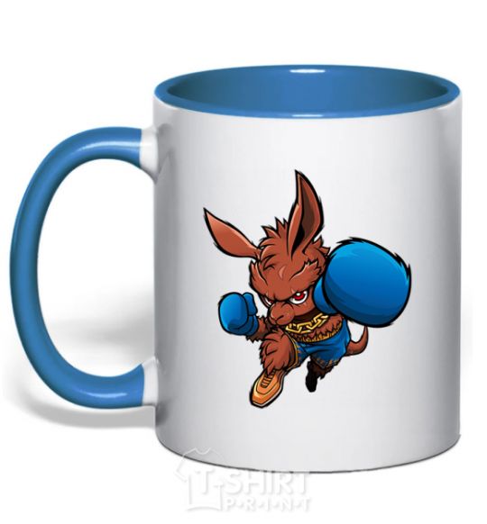 Mug with a colored handle Kangaroo boxing royal-blue фото