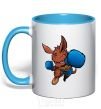 Mug with a colored handle Kangaroo boxing sky-blue фото