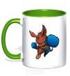 Mug with a colored handle Kangaroo boxing kelly-green фото